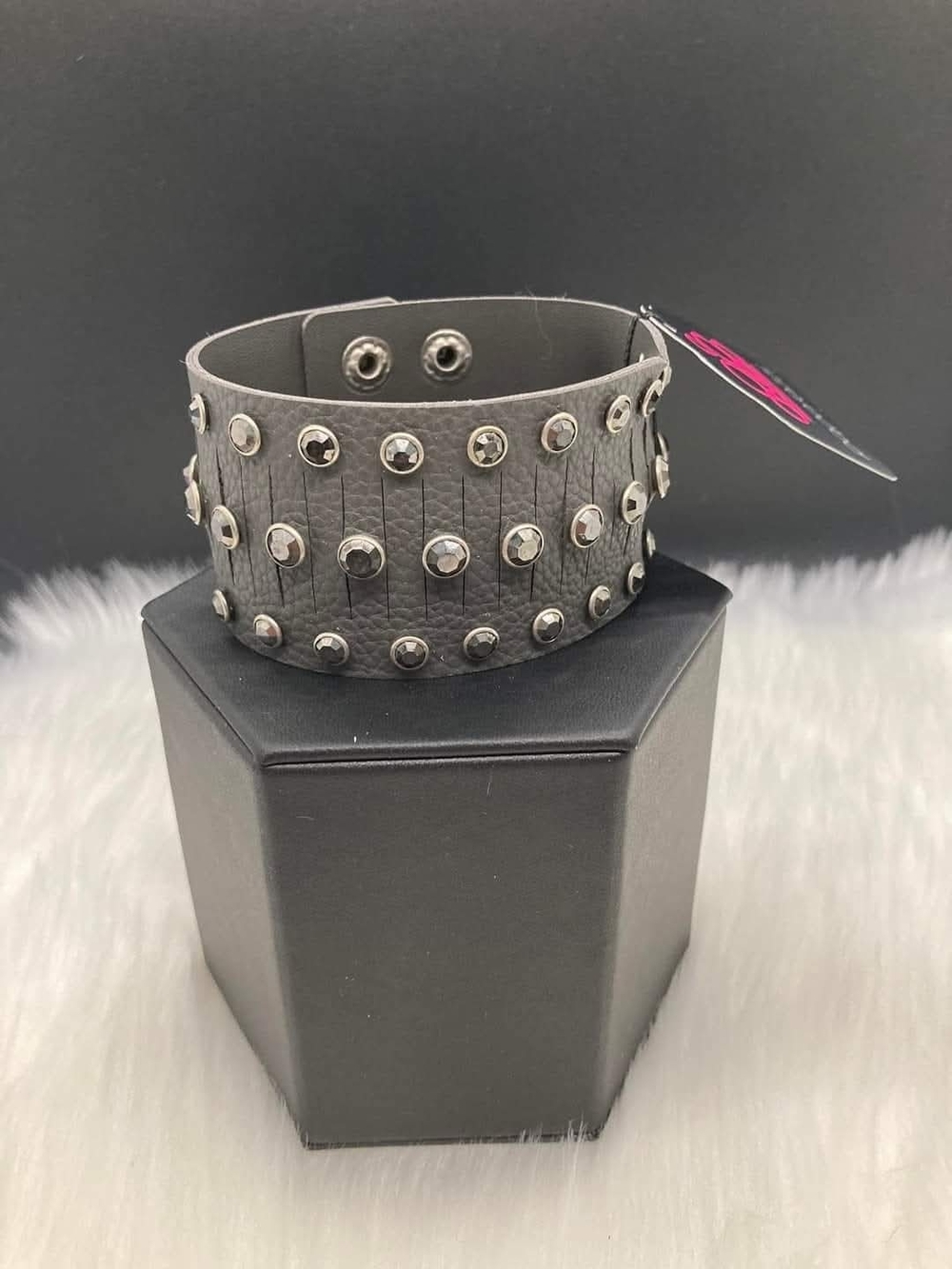 Gray Studded Faux Leather Wrap Bracelet